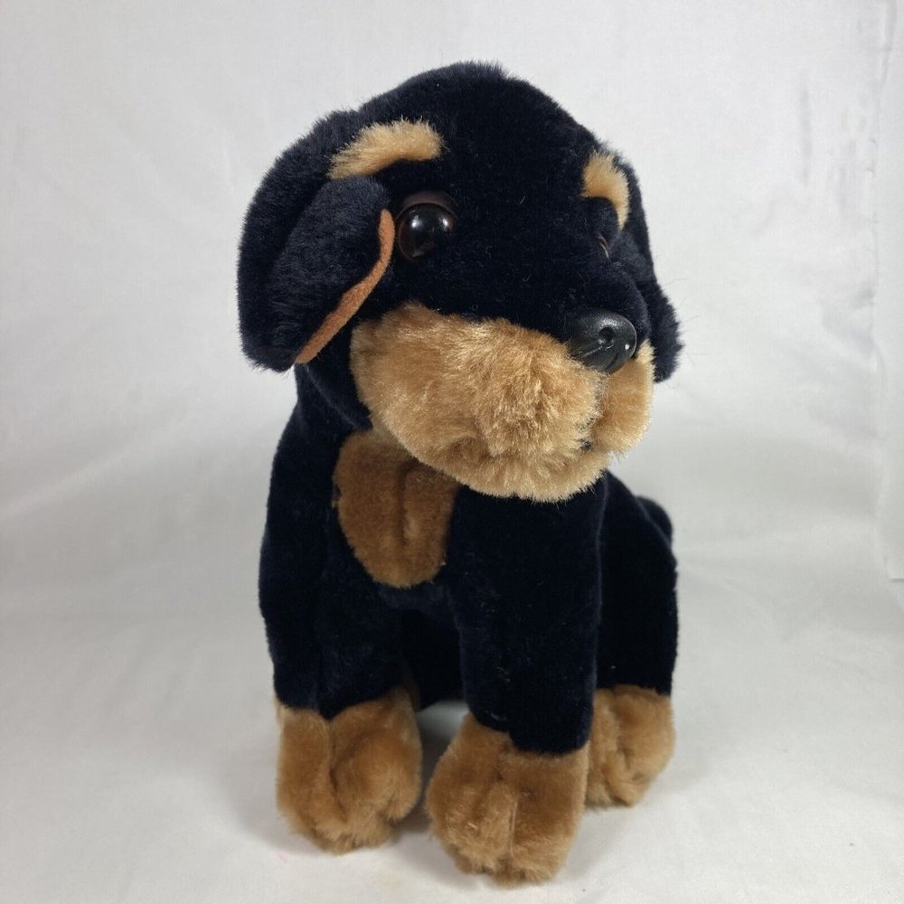 Fiesta 10" Sitting Rottweiler Plush Realistic Black Brown Dog Stuffed Animal Toy - Picture 2 of 10